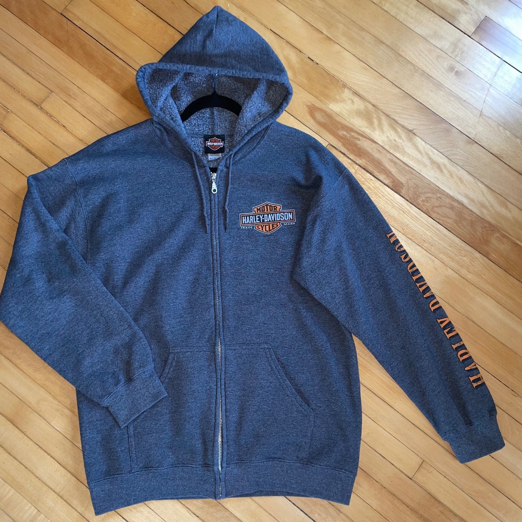 Harley-Davidson Full Zip Hooded Hoodie Sweatshirt Spell Out Graphic Gray